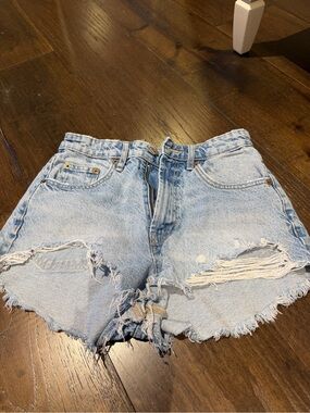 Zara Light Blue Distressed Denim Shorts